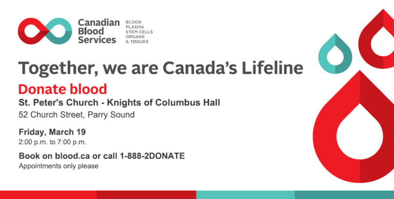 Canadian Blood Services next drive on March 19th