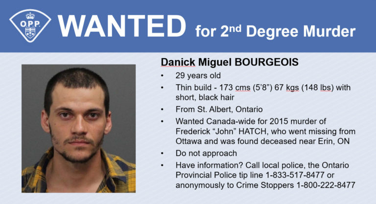 Canada-wide warrant issued for arrest of 29-yr old Danick Bourgeois for 2015 homicide